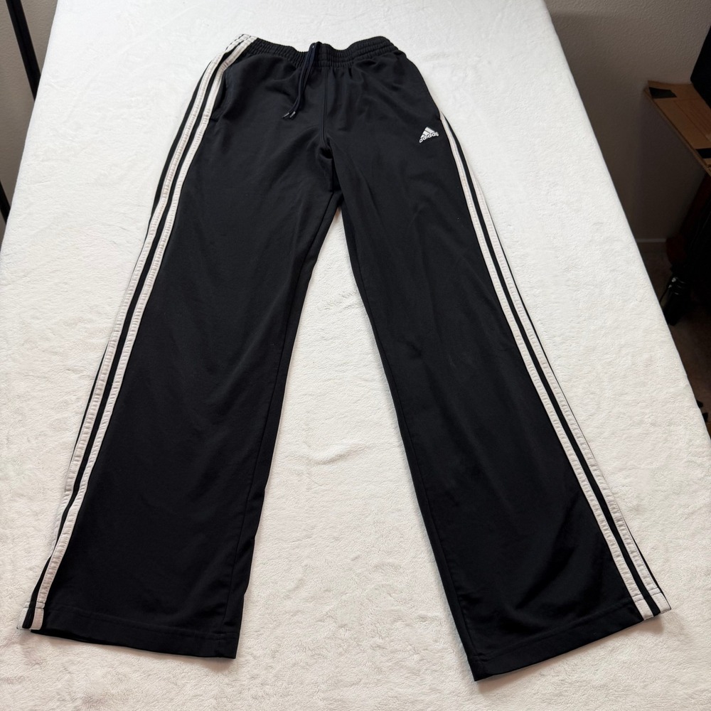 Adidas Track Pants Mens S Black Good 3-Stripe Straight Leg Athletic RN88387